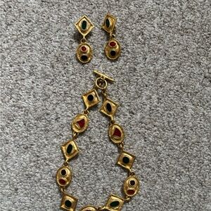 Vintage multicolor costume necklace earrings set